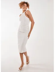 Ribbed Texture Racer Midi Dress
