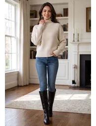 Batwing Sleeves Turtleneck Rib Knit Sweater in Cream - 2
