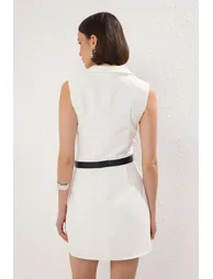 White Belted Wide Leg Jumpsuit - 3