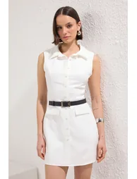 White Belted Wide Leg Jumpsuit - 1