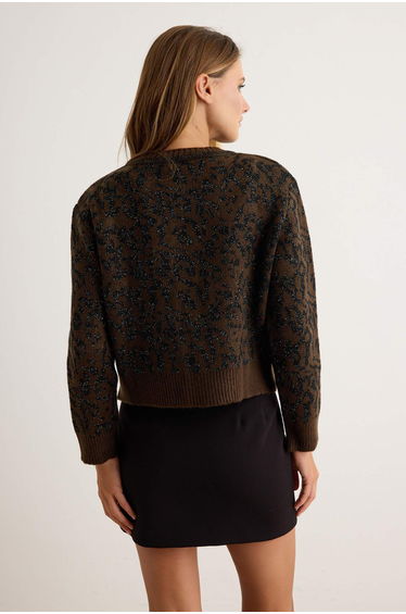 Brown Patterned Glitter Thread Detailed Regular Knitwear Cardigan product thumbnail 4