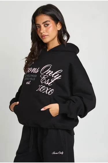 Icons Only Printed Oversized Hoodie - black