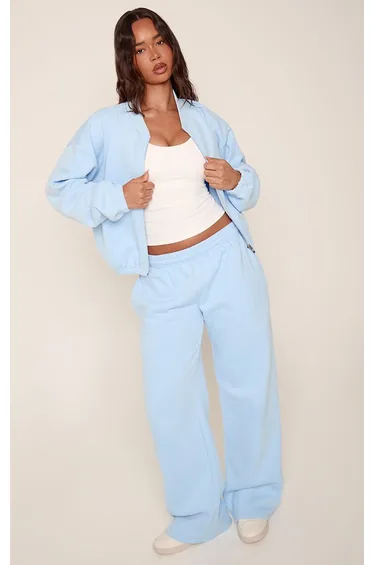 Light Blue Cotton Fleece Bomber Jacket