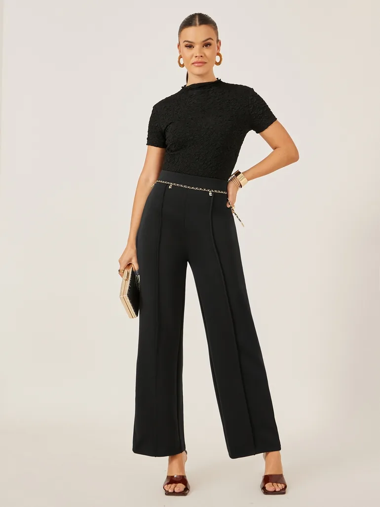Flared Knitted Pants with Pintuck Detail