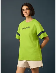 Green Short Sleeve Printed Oversized T-Shirt - 2