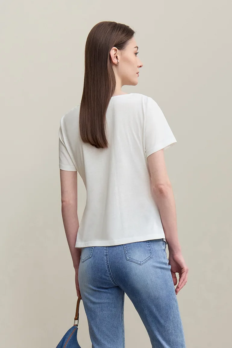 Lace Spliced Cowl Neck T-Shirt - 2