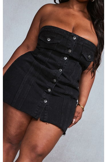 Plus Black Corset Button Up Bodycon Dress product thumbnail 4