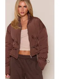Petite Deep Chocolate Elasticated Waist Puffer Jacket - 1