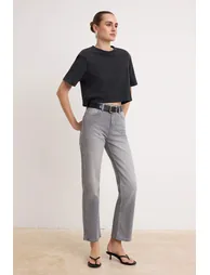 Gray High Waist Az Stretchy Straight Straight Cut Jeans - 1