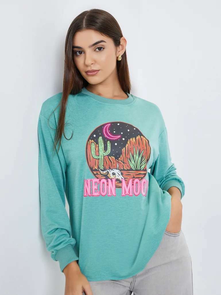 Green Regular Fit Desert Graphic Sweatshirt - 1