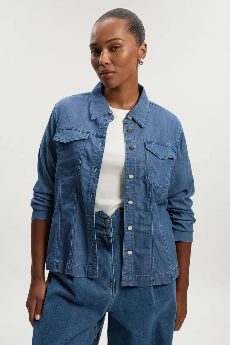 Plus Size Chambray Stretch Denim Shirt - 1