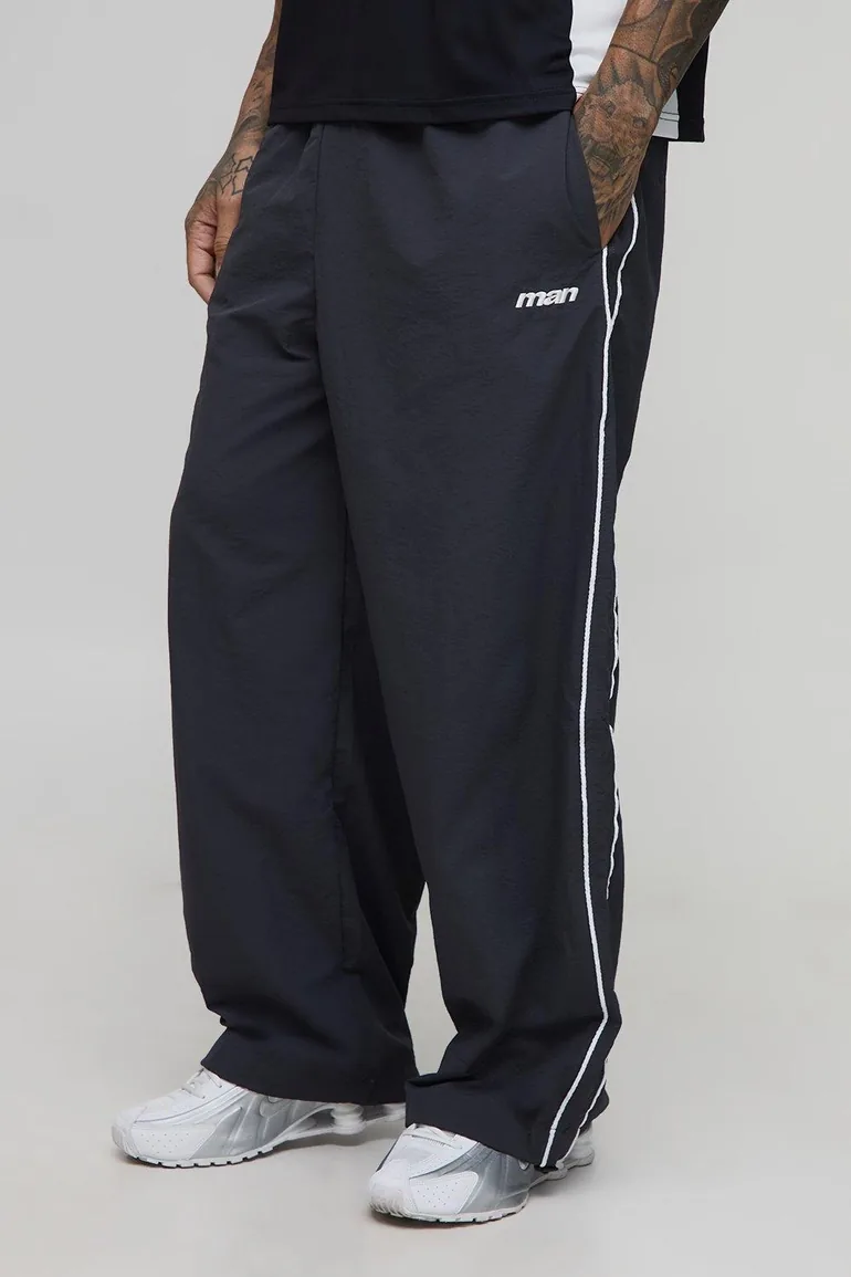 Tall Stripe Embroidered Parachute Trousers - charcoal