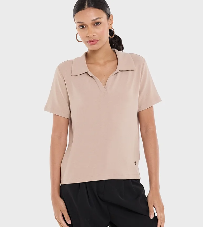 BCBG BASIC POLO WITHOUT BUTTON WITH METAL TAB - 1