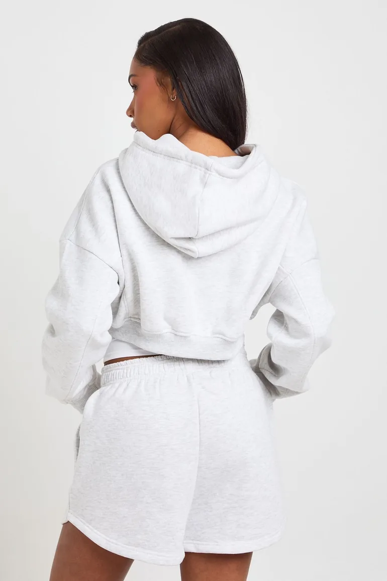 Zip Through Hoodie And Henley Short Tracksuit - ash grey - 2