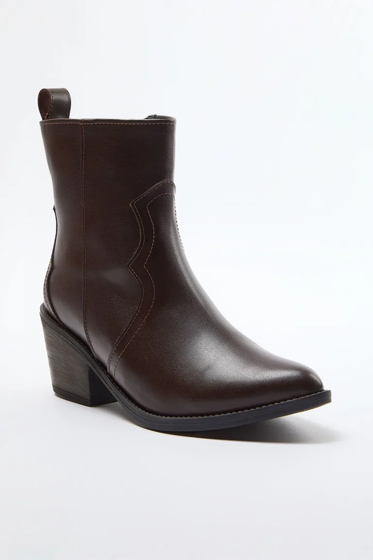 Brown Cowboy Low Heel Women's Boots - 1