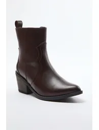 Brown Cowboy Low Heel Women's Boots - 1