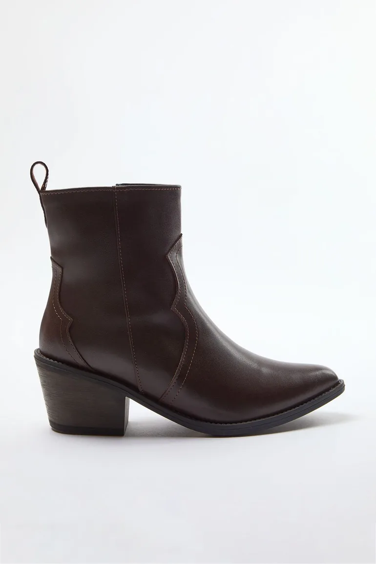 Brown Cowboy Low Heel Women's Boots - 3
