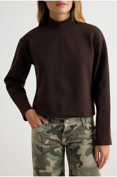Brown Premium Stitching Detailed Stand Collar Regular Fit Interlock Knitted Sweatshirt product thumbnail 3