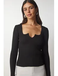 Happiness İStanbul Black Knitted Blouse - 1