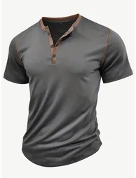 Men Half-Button Placket Short Sleeve Polo - 1
