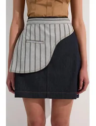Stripe Denim Belt Detail Mini Skirt - 1