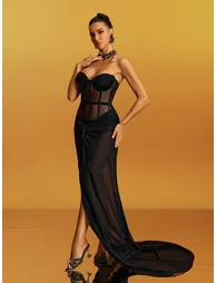 Glomar Strapless Mesh Split Maxi Dress - 3