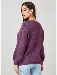 Oversized Fit Chunky Knit V Neck Sweater - 3