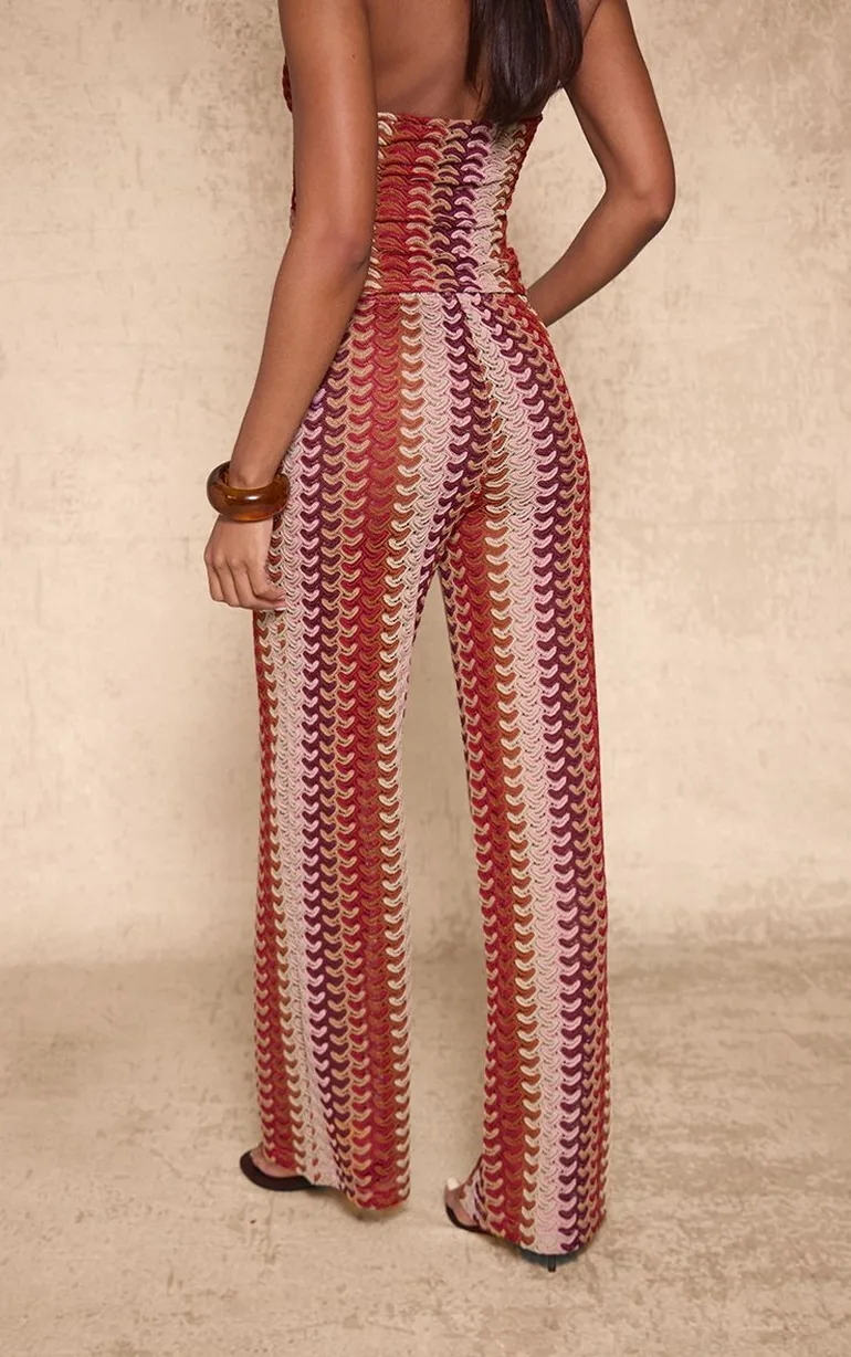 Multi Textured Wide Leg Drawstring Trousers - 2