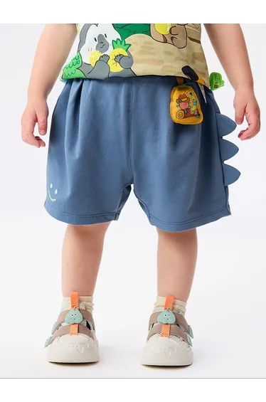 Unisex Solid Color Shorts With Padded Details And Embroidery