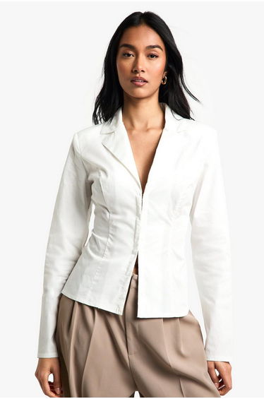 Cotton Poplin Hook & Eye Cinched Shirt - white