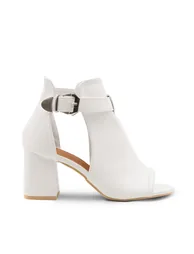 LISA BLOCK HEEL WITH SIDE BUCKLE AND OPEN TOE FRONT IN WHITE - 1