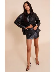 Black Faux Leather Wrap Mini Skirt - 6