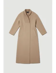 Wool Knitted Wrap Neck Belted Tailored Midi Coat - 3