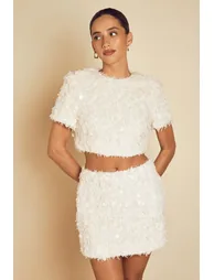 Textured Fluffy Sequin Mix Mini Skirt