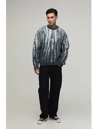 Tall Oversized Boxy Brushed Ombre Abstract Knitted Jumper - charcoal