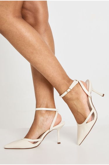 Wide Fit Cut Out 2 Part Court Heels - ecru