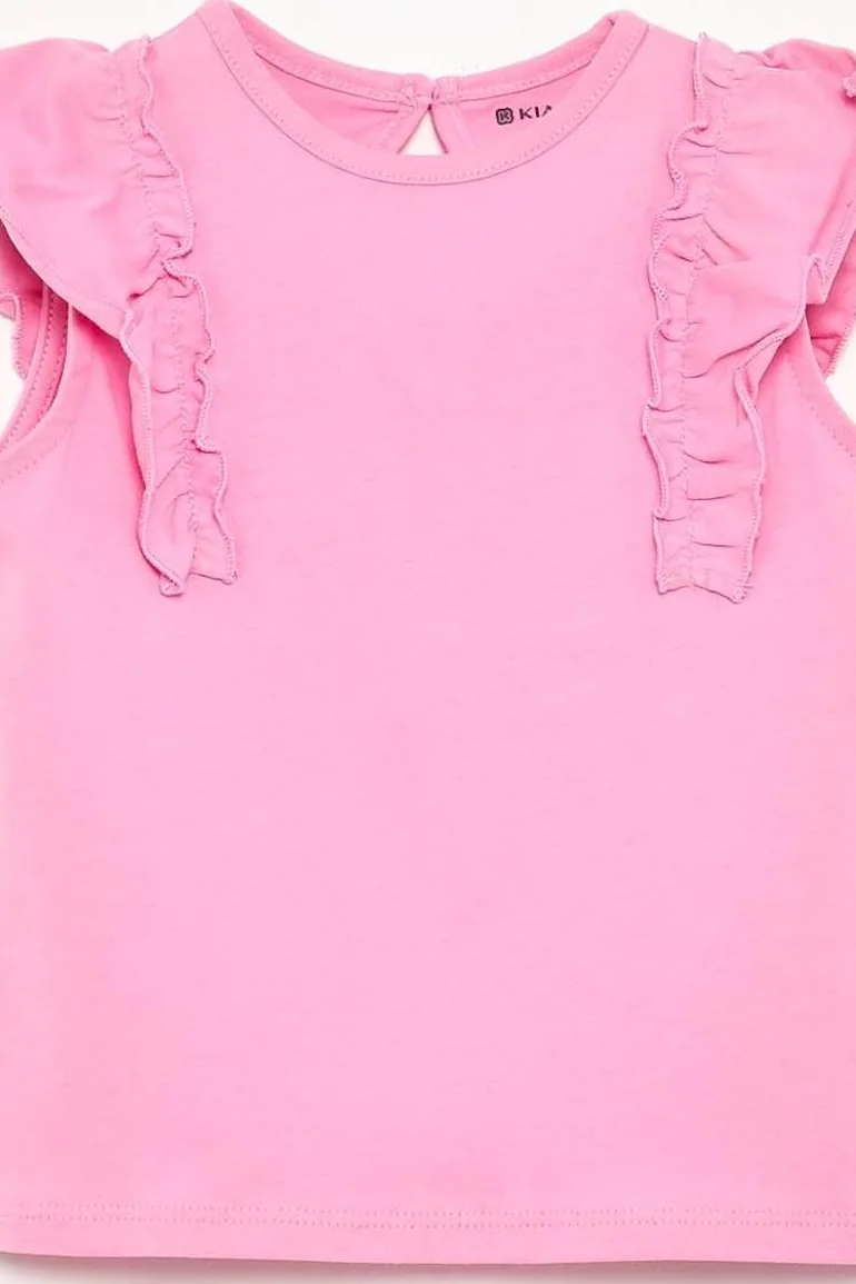 Ruffle-sleeved T-shirt PINK - 1