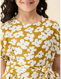 Floral Print Self Tie Belt Dress - 4