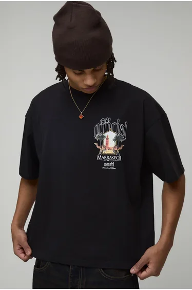 Oversized Boxy Location Palm Print T-Shirt - black