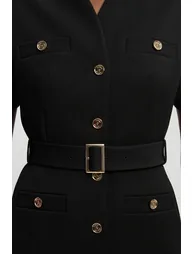 Petite Textured Compact Stretch High Neck Belted Mini Dress - 2