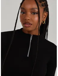 Chunky Brushed Rib Zip Up Top - 2