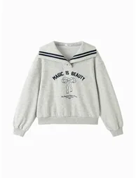 Girls' Sailor Collar Sweatshirt With Printed Motif - 3