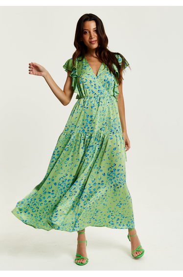 Women's Maxi Dress in Sage with V-Neck and Flouncy Sleeves . product thumbnail 3