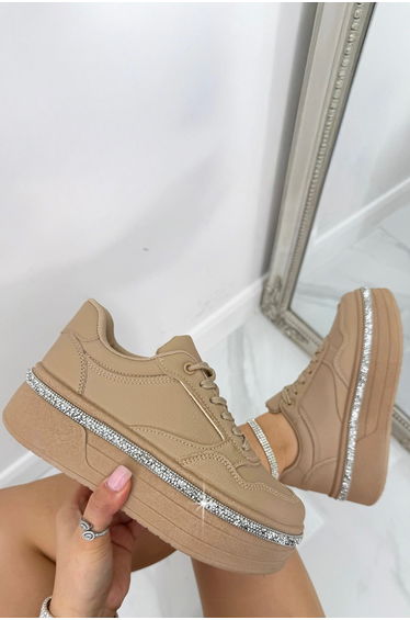 Lemonade Crystal Diamante Trim Platform Trainers Mocha product thumbnail 4