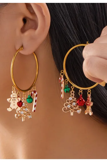 Festive Christmas Elements Hoop Earrings