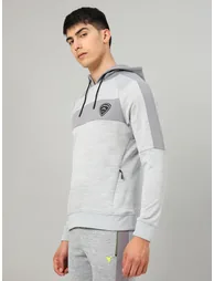 Contrast Panel Melange Fleece Hoodie - 4