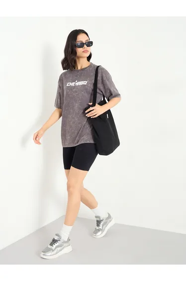 Women Charcoal Oversized Acid Wash T-Shirt