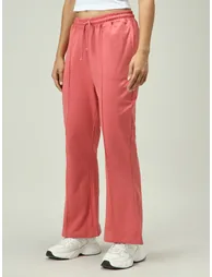 Pink Solid Pintuck Flared Joggers - 1