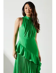 Sleeveless Ruffle Pleat Satin Back Crepe Dress - 3