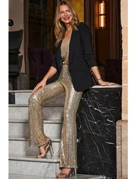 Gold Sequin Flared Trousers - 1